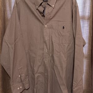 Ralph Lauren Men's Taupe Checkered Button Down Shirt